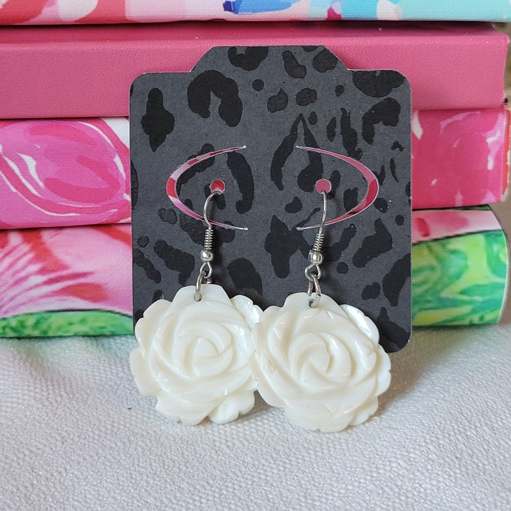 White Rose Drop Earrings - Elegant Floral Dangles